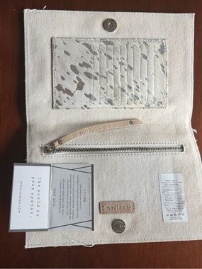 mer-sea Never Used Ivory Haircalf Leather, Canvas Lined Wallet Card Clutch